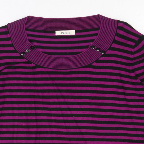 Precis Womens Purple Scoop Neck Striped Viscose Pullover Jumper Size M