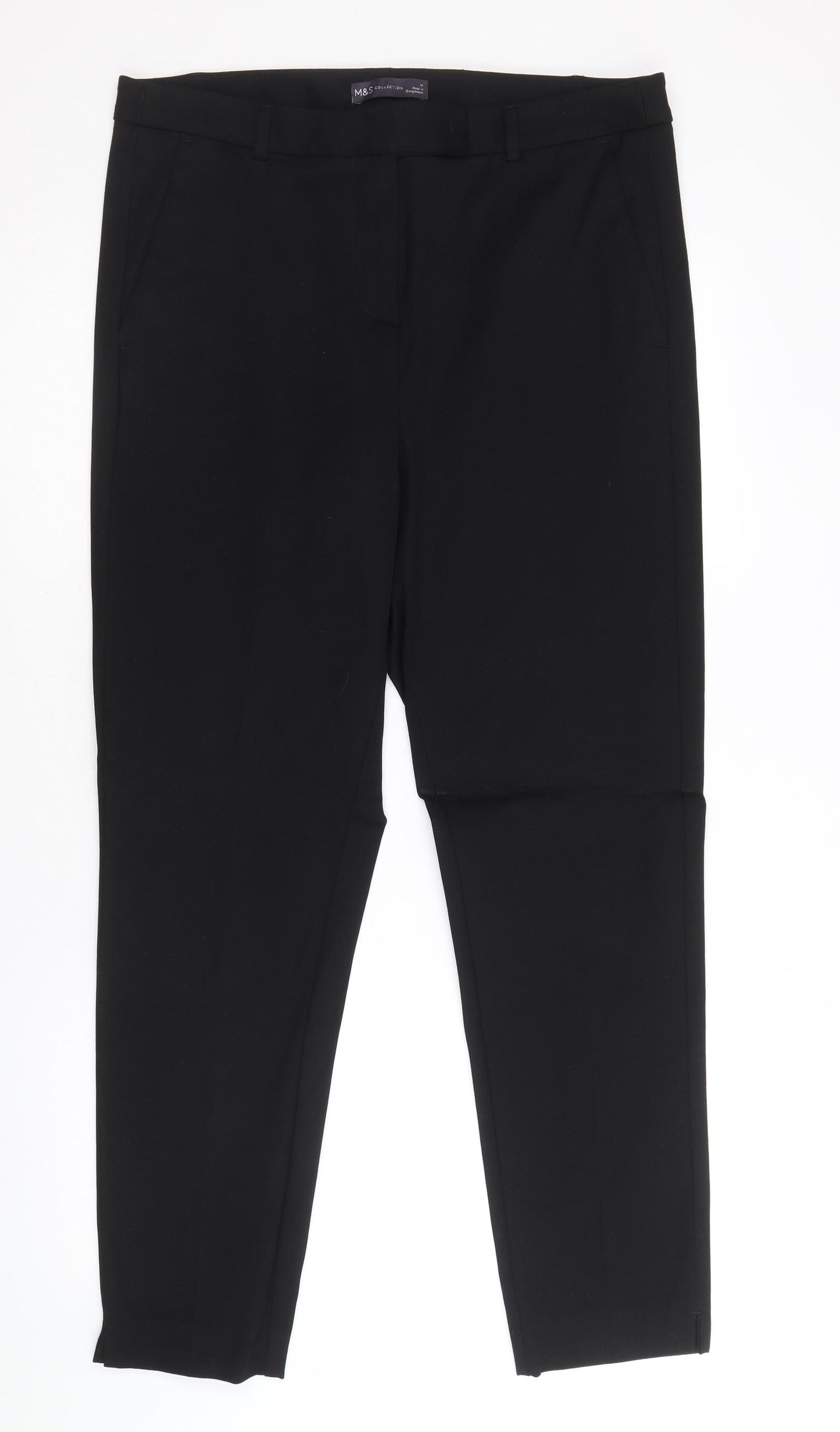 Marks and Spencer Womens Black Cotton Trousers Size 14 Regular Zip