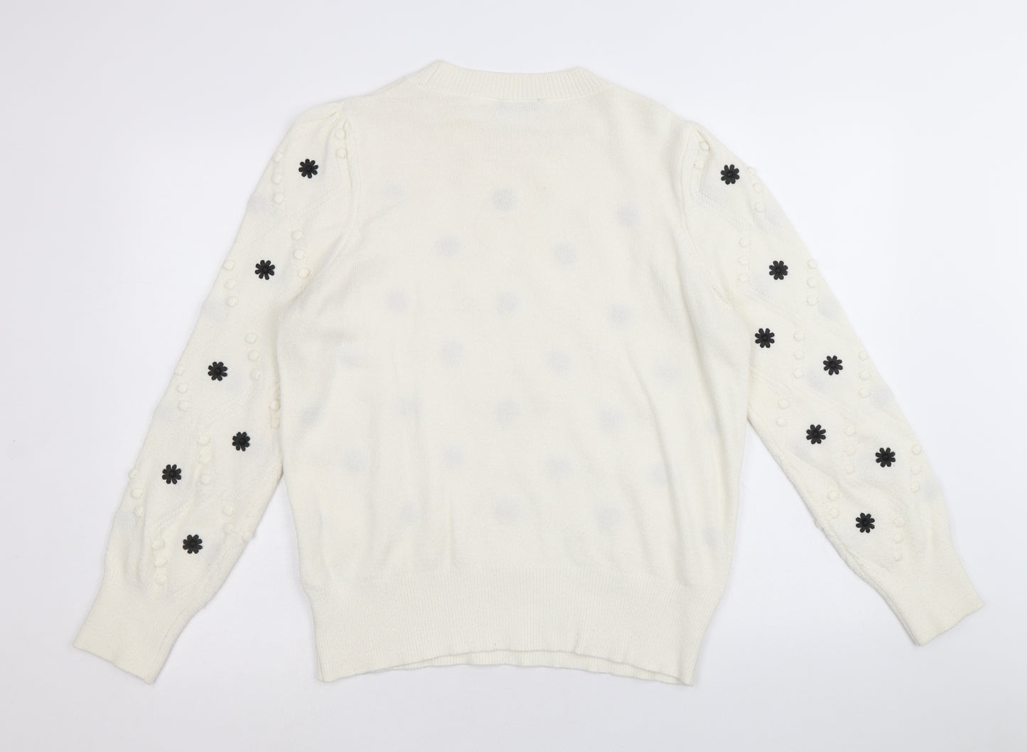 F&F Womens Ivory Round Neck Geometric Acrylic Pullover Jumper Size 14