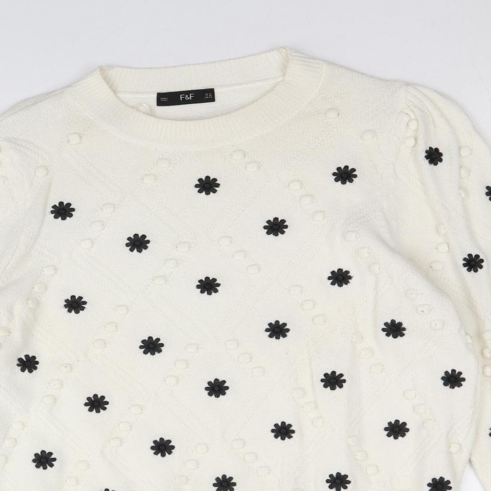 F&F Womens Ivory Round Neck Geometric Acrylic Pullover Jumper Size 14