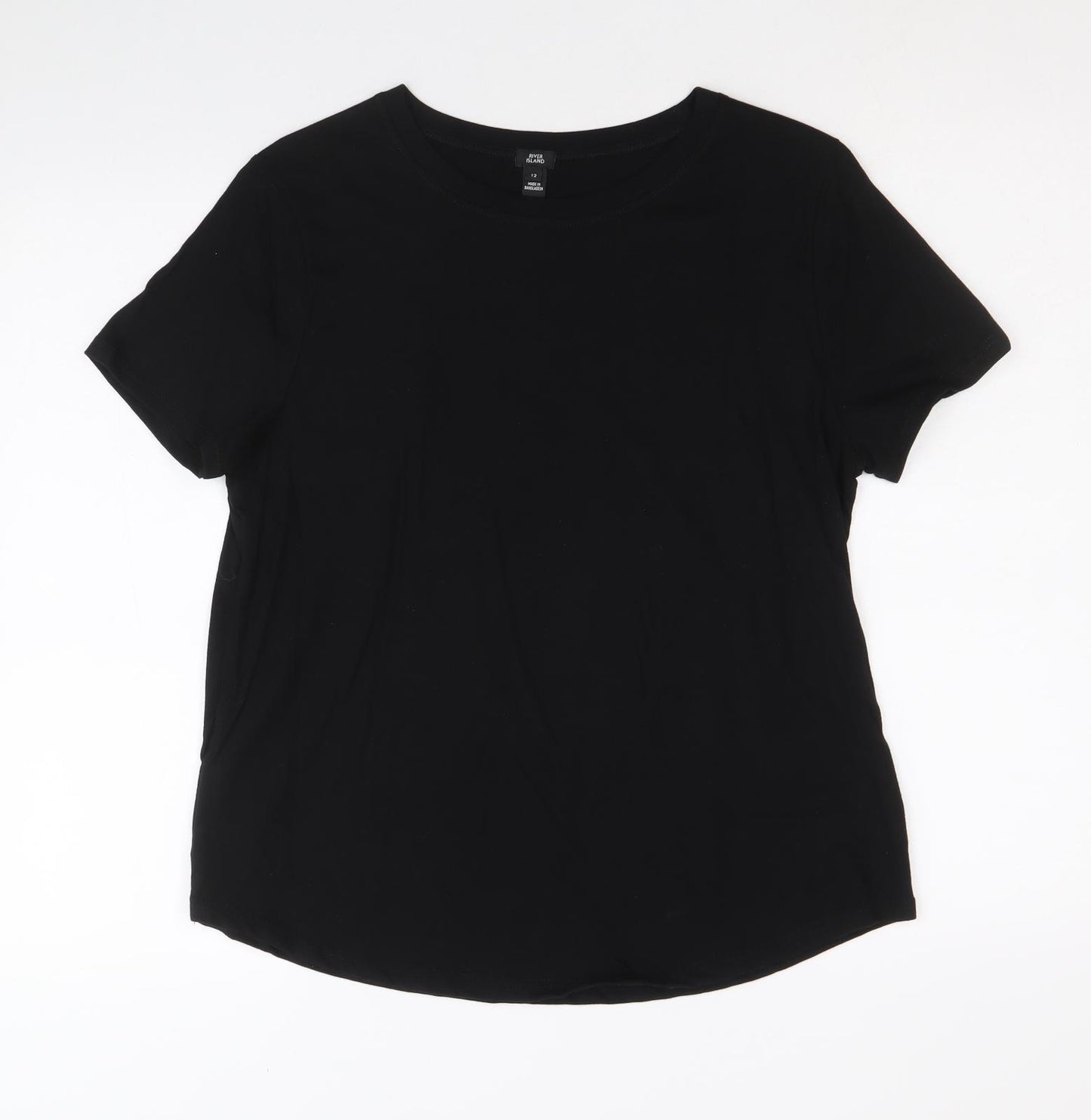 River Island Womens Black 100% Cotton Basic T-Shirt Size 12 Round Neck