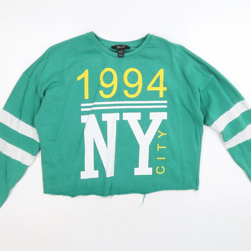 New Look Girls Green Cotton Pullover Sweatshirt Size 14-15 Years Pullover - NY City 1994