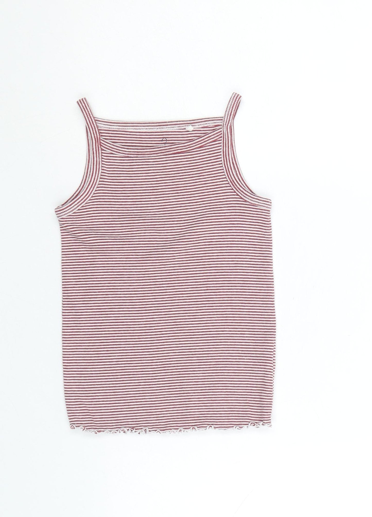 NEXT Girls Red Striped Cotton Basic Tank Size 4 Years Round Neck Pullover