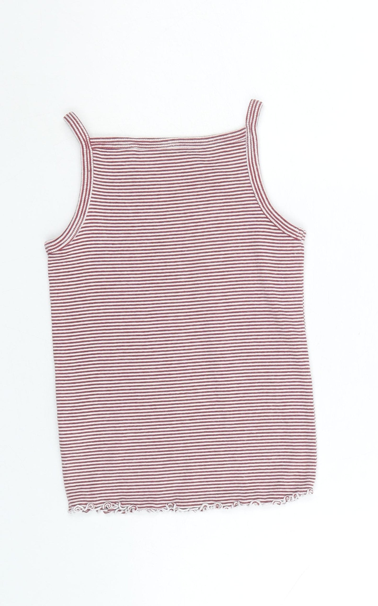 NEXT Girls Red Striped Cotton Basic Tank Size 4 Years Round Neck Pullover