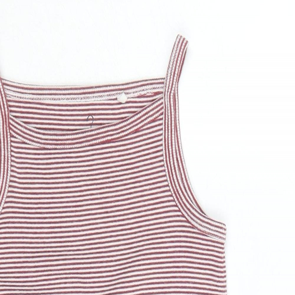NEXT Girls Red Striped Cotton Basic Tank Size 4 Years Round Neck Pullover