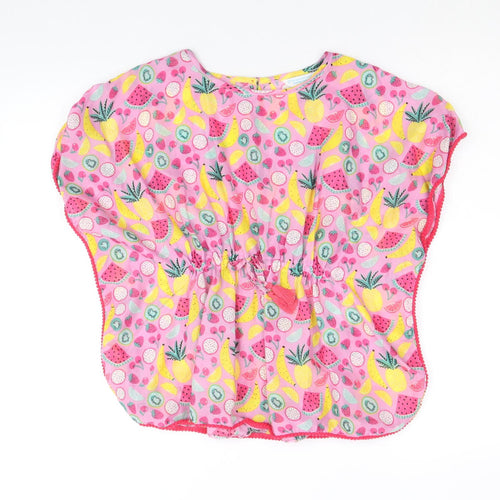 Primark Girls Pink Geometric Polyester A-Line Size 4-5 Years Round Neck Button