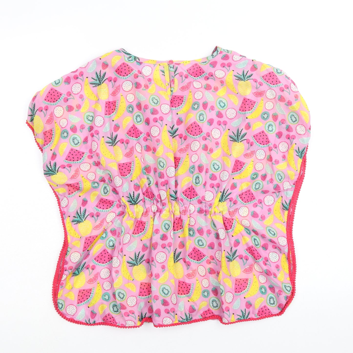 Primark Girls Pink Geometric Polyester A-Line Size 4-5 Years Round Neck Button