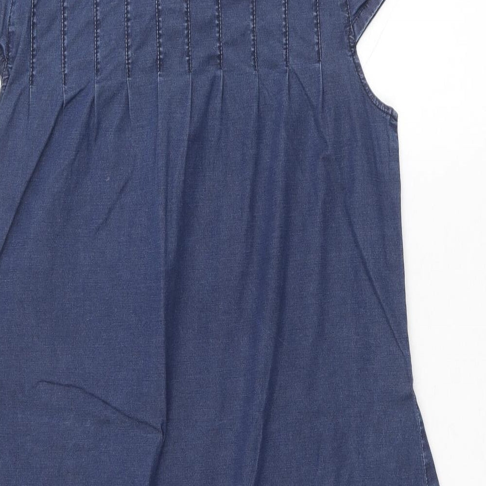 Blend Womens Blue Cotton A-Line Size L Round Neck Button