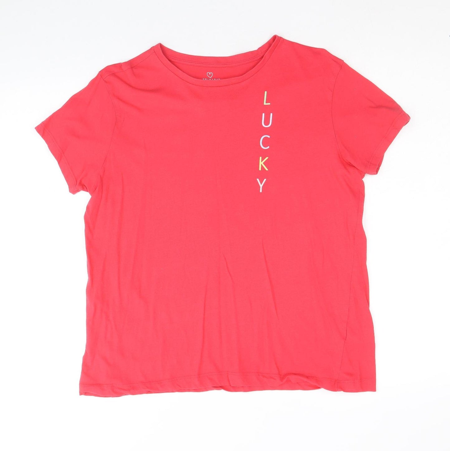 Primark Womens Pink 100% Cotton Basic T-Shirt Size L Round Neck - Lucky