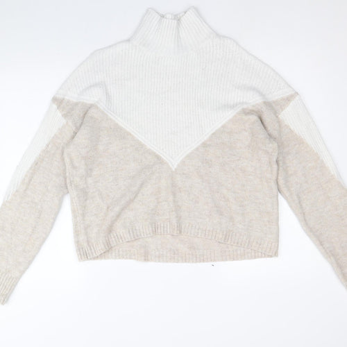 Primark Womens Brown High Neck Acrylic Pullover Jumper Size L - Colourblock