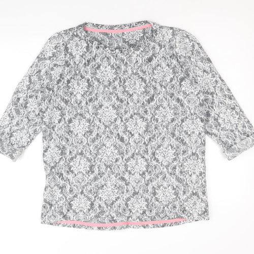 Marks and Spencer Womens Grey Round Neck Geometric Viscose Pullover Jumper Size 12