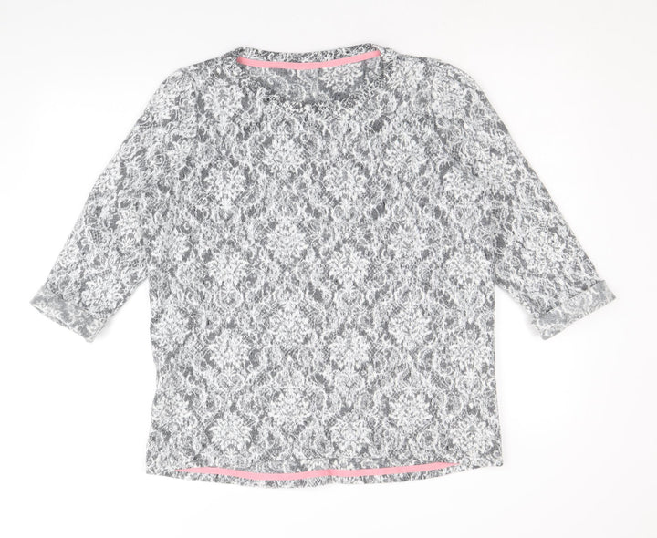 Marks and Spencer Womens Grey Round Neck Geometric Viscose Pullover Jumper Size 12