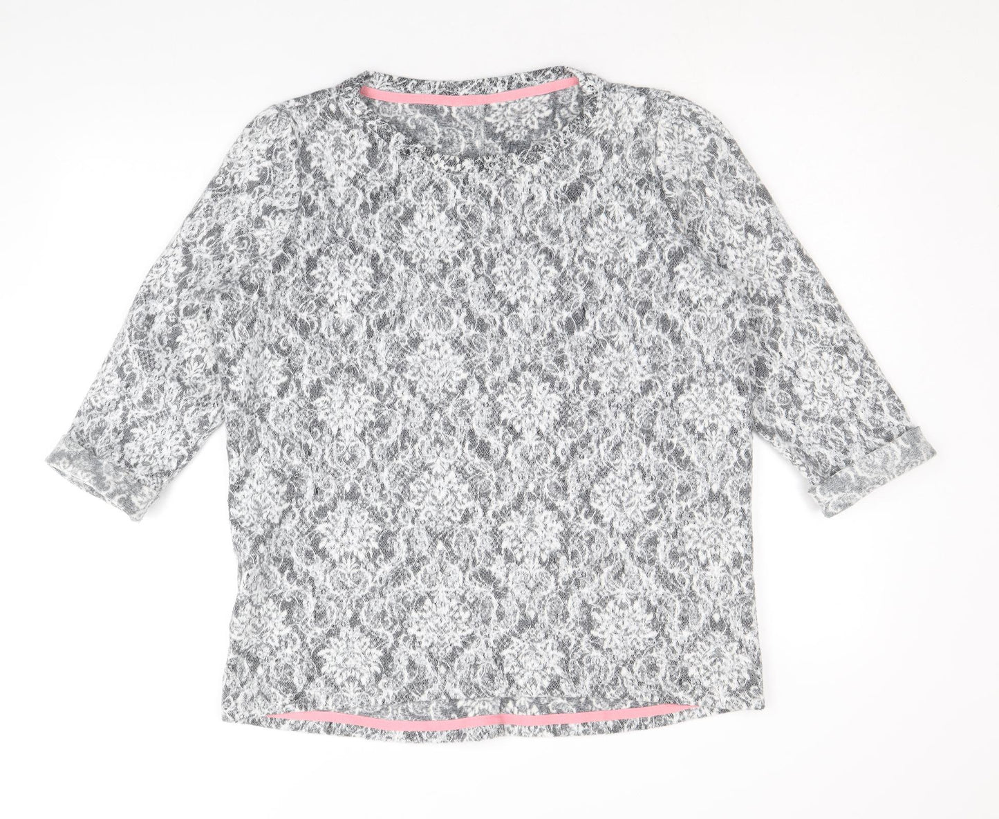 Marks and Spencer Womens Grey Round Neck Geometric Viscose Pullover Jumper Size 12