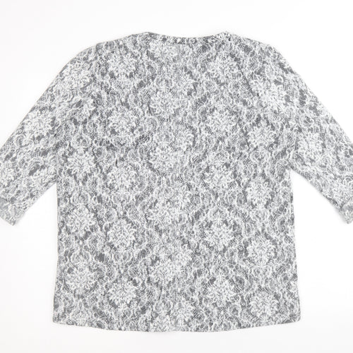 Marks and Spencer Womens Grey Round Neck Geometric Viscose Pullover Jumper Size 12
