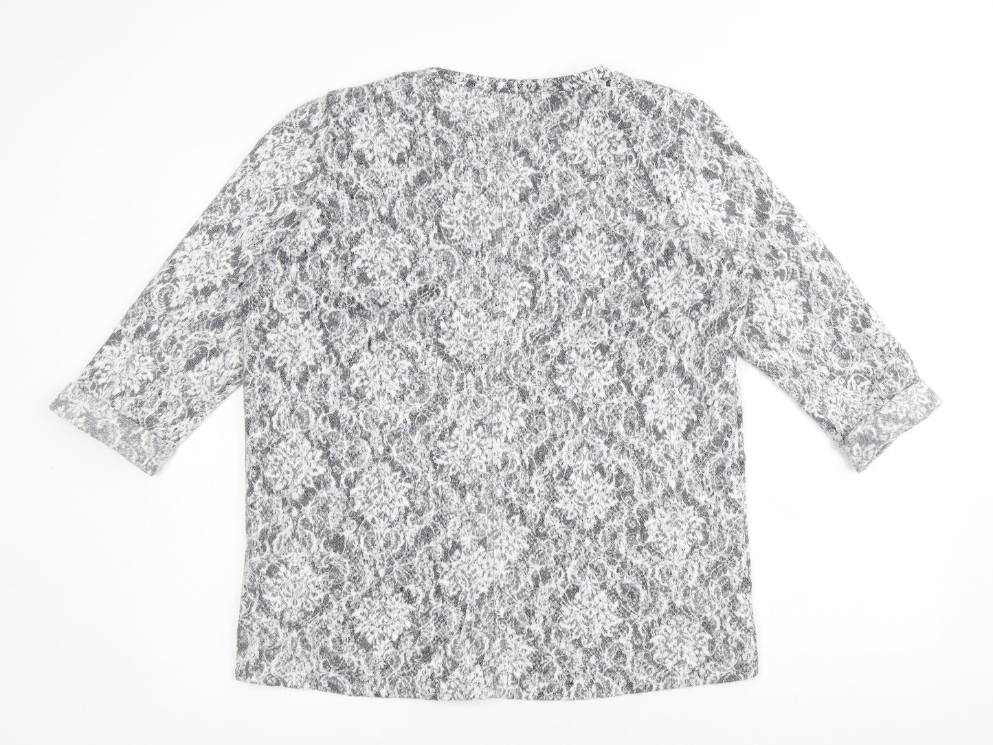 Marks and Spencer Womens Grey Round Neck Geometric Viscose Pullover Jumper Size 12
