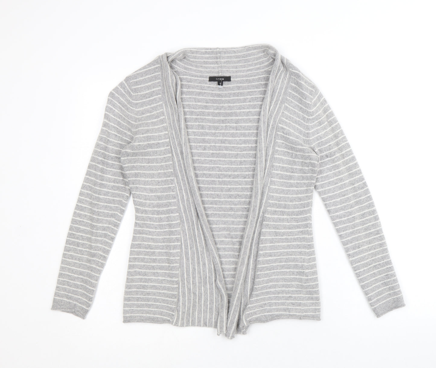Linea Womens Grey V-Neck Striped Viscose Cardigan Jumper Size S