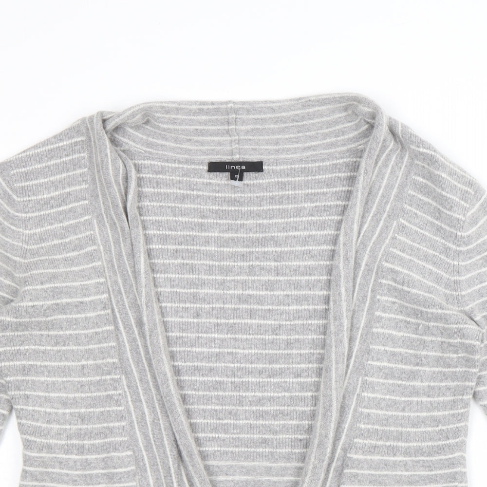 Linea Womens Grey V-Neck Striped Viscose Cardigan Jumper Size S