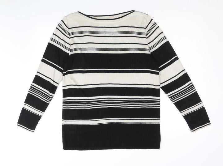 Berkertex Womens Black Boat Neck Striped Acrylic Pullover Jumper Size 12