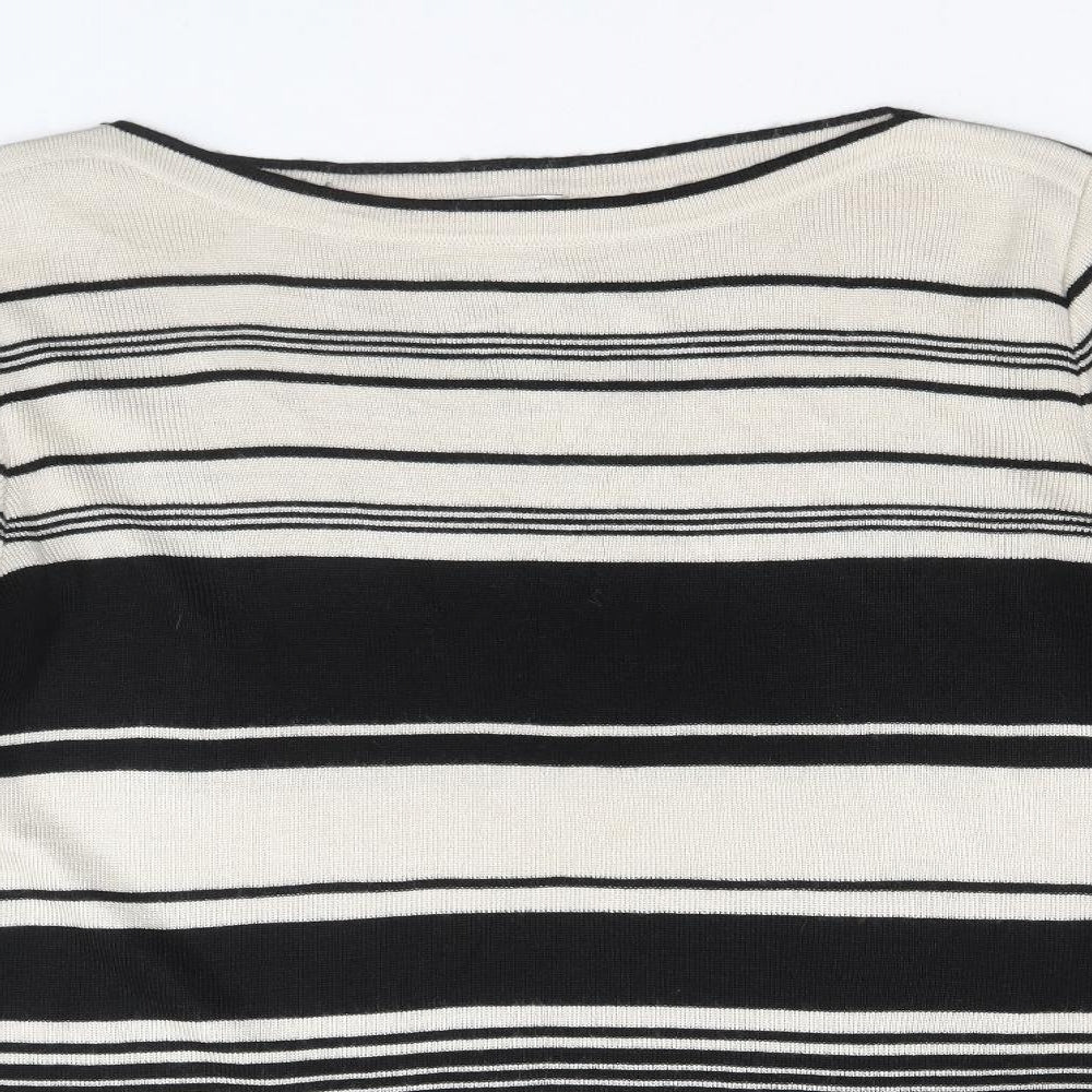 Berkertex Womens Black Boat Neck Striped Acrylic Pullover Jumper Size 12