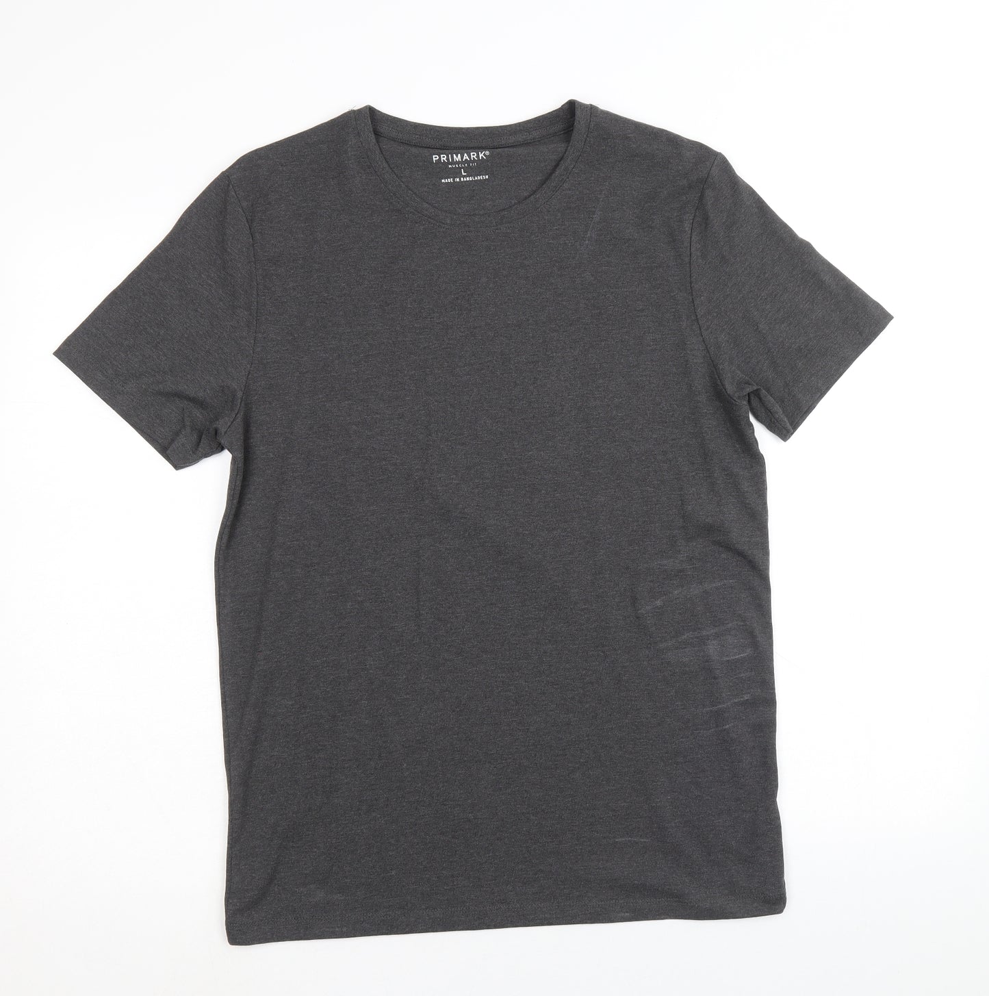 Primark Mens Grey Cotton T-Shirt Size L Round Neck