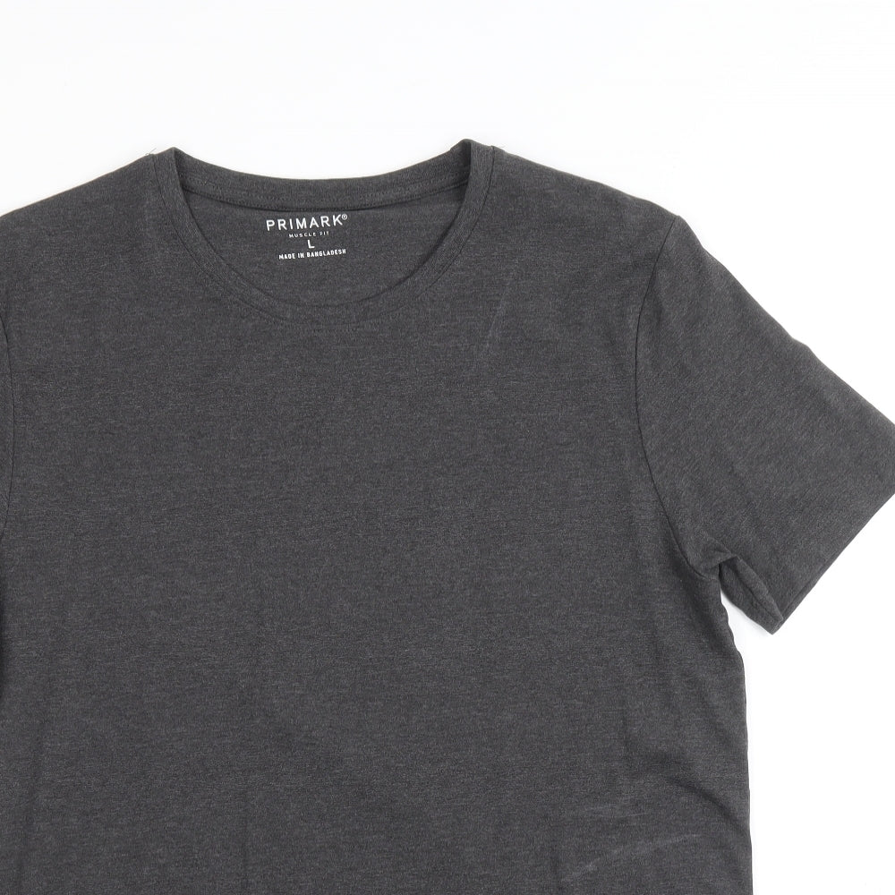 Primark Mens Grey Cotton T-Shirt Size L Round Neck