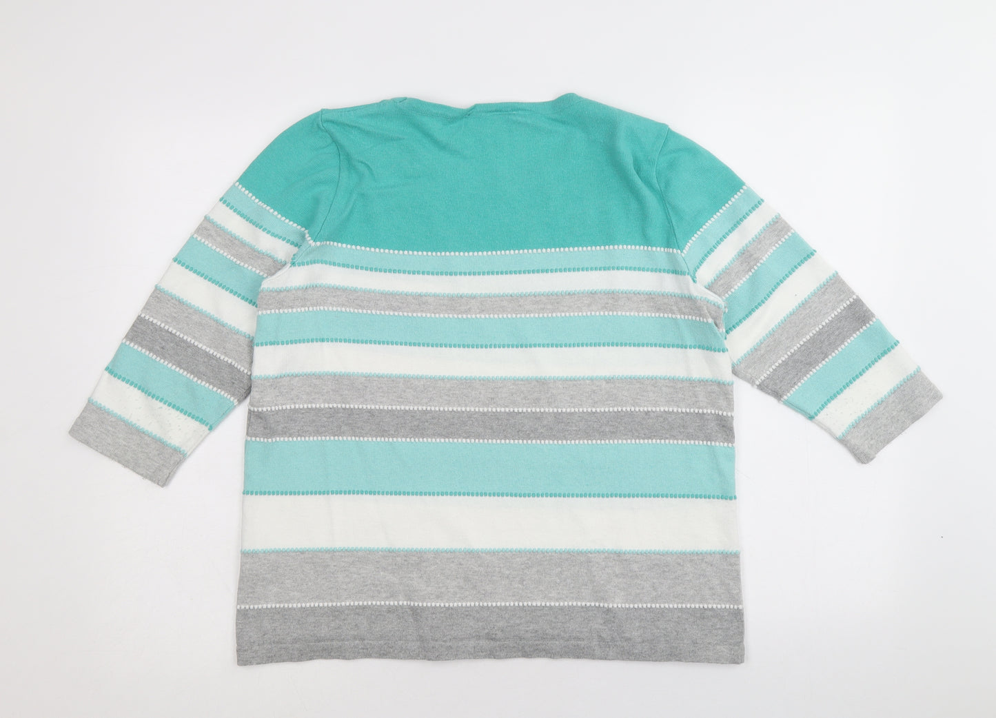 Afibel Womens Blue Round Neck Striped Cotton Pullover Jumper Size 12