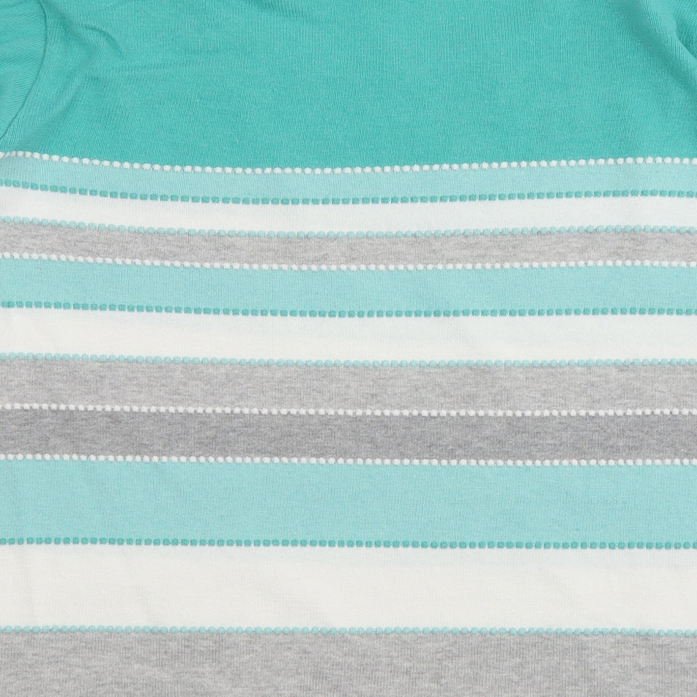Afibel Womens Blue Round Neck Striped Cotton Pullover Jumper Size 12