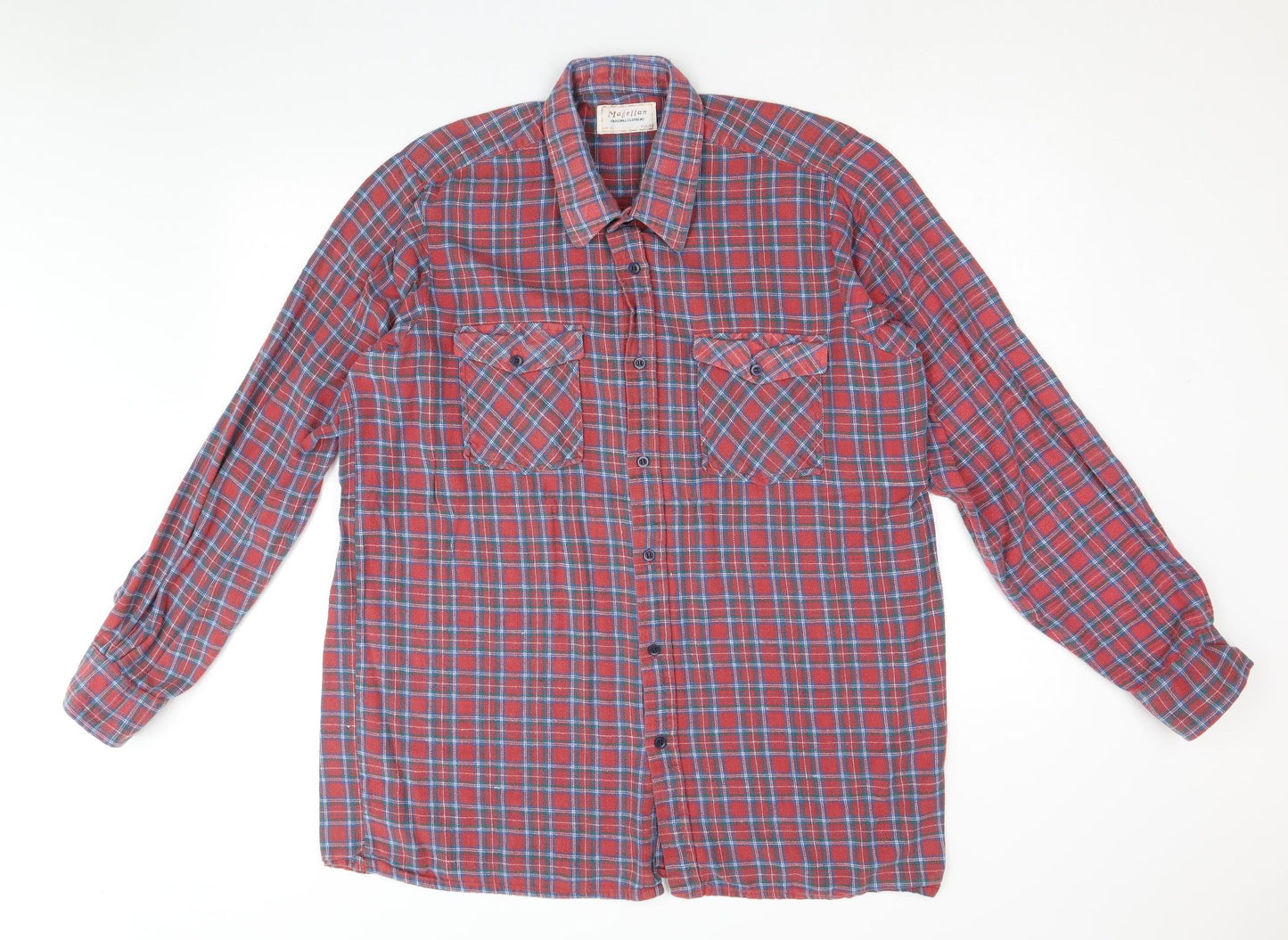 Magellan Mens Red Plaid Cotton Button-Up Size XL Collared Button