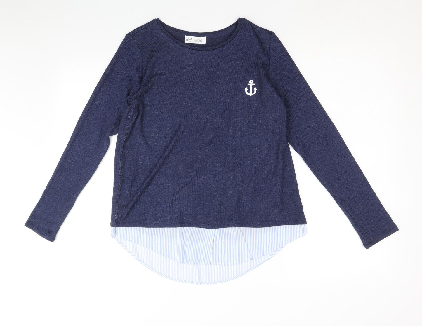 H&M Girls Blue Round Neck Viscose Pullover Jumper Size 12-13 Years Pullover - Anchor