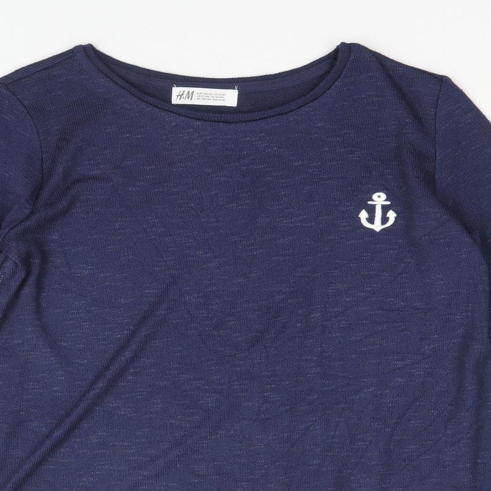 H&M Girls Blue Round Neck Viscose Pullover Jumper Size 12-13 Years Pullover - Anchor
