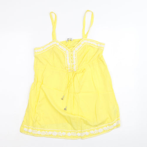 New Look Womens Yellow 100% Cotton Basic Tank Size 10 V-Neck
