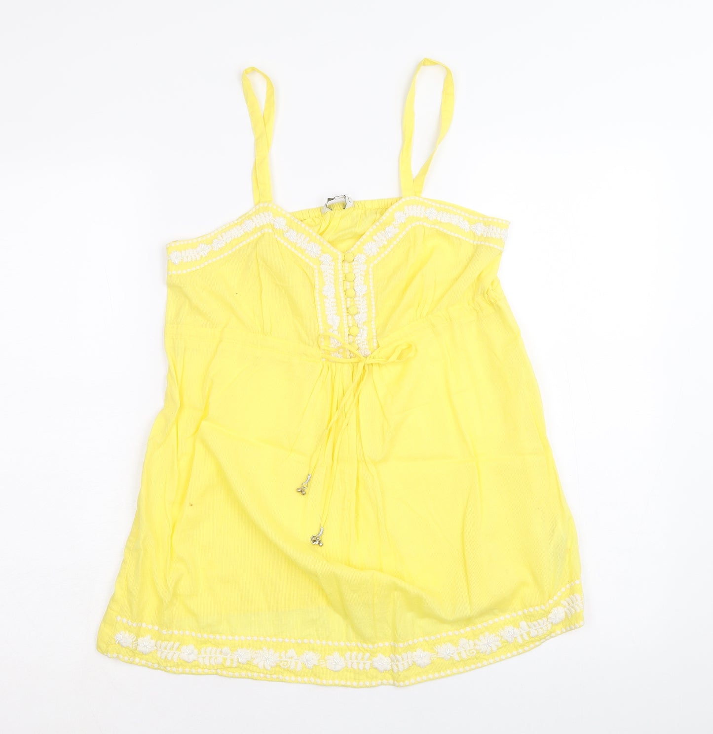 New Look Womens Yellow 100% Cotton Basic Tank Size 10 V-Neck