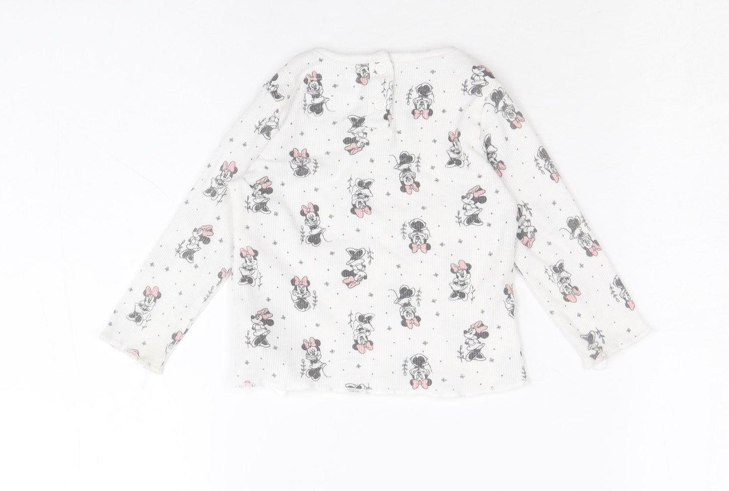 Primark Girls White Geometric 100% Cotton Pullover T-Shirt Size 6-9 Months Boat Neck Snap - Minnie Mouse Print