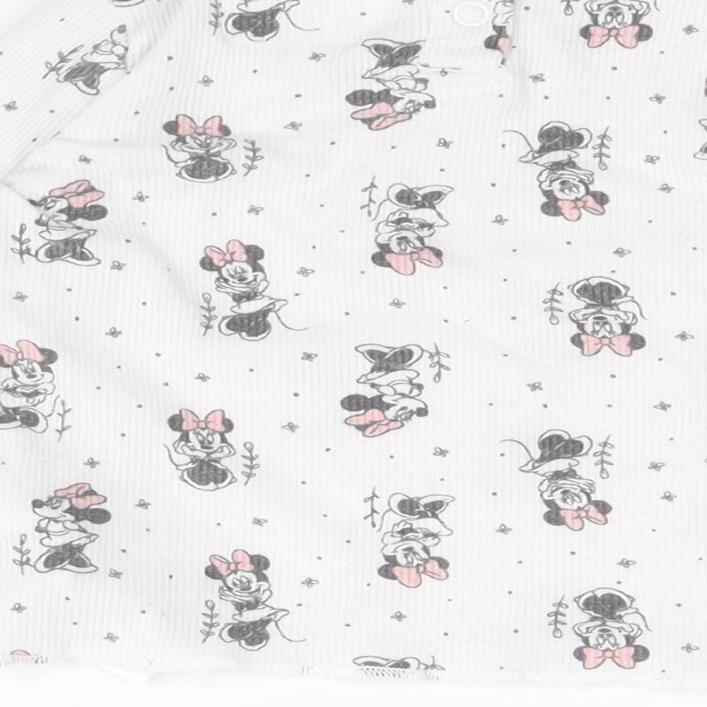 Primark Girls White Geometric 100% Cotton Pullover T-Shirt Size 6-9 Months Boat Neck Snap - Minnie Mouse Print