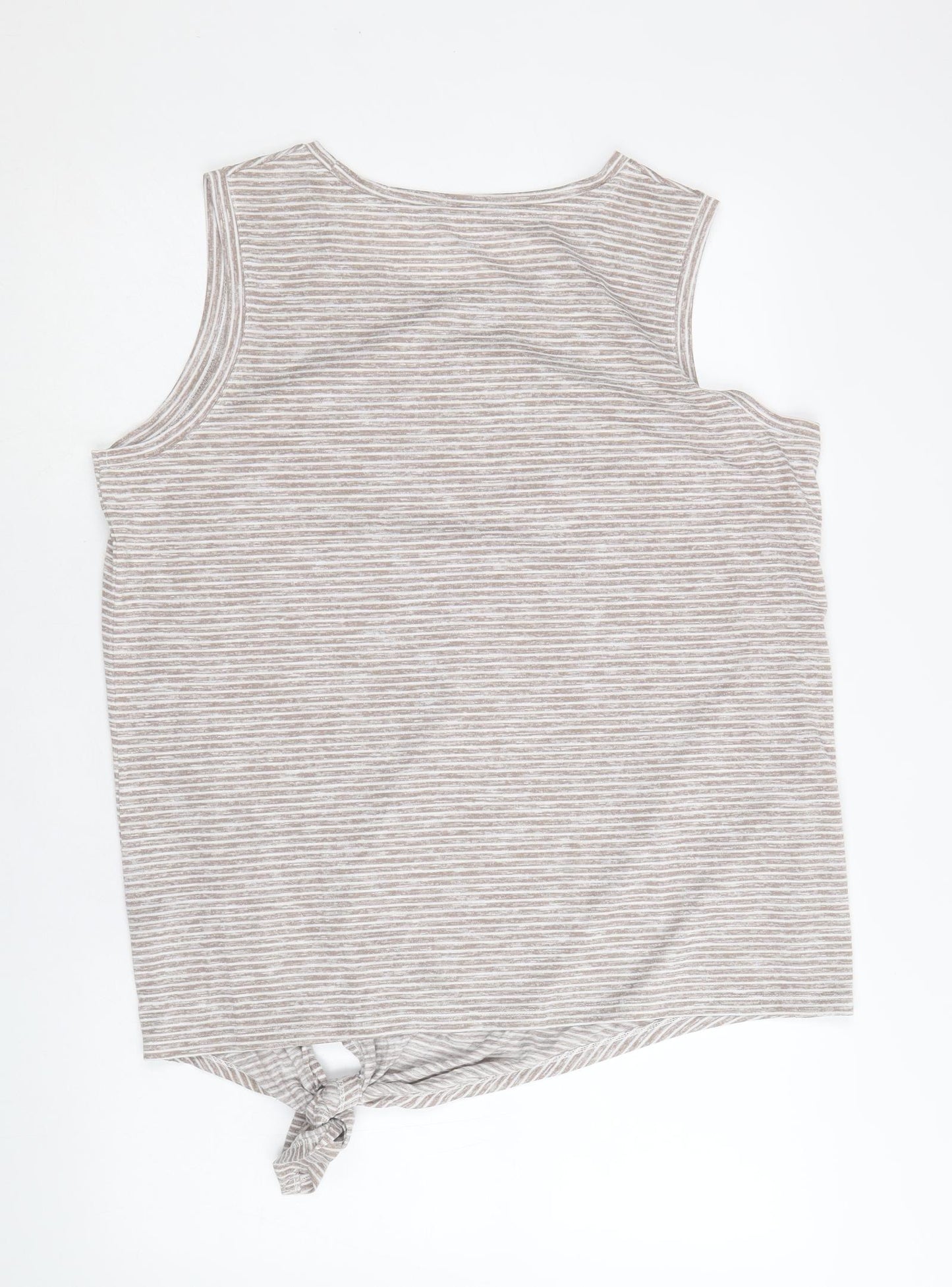 Preworn Womens Brown Striped Polyester Basic Tank Size 18 Round Neck - Knot Front