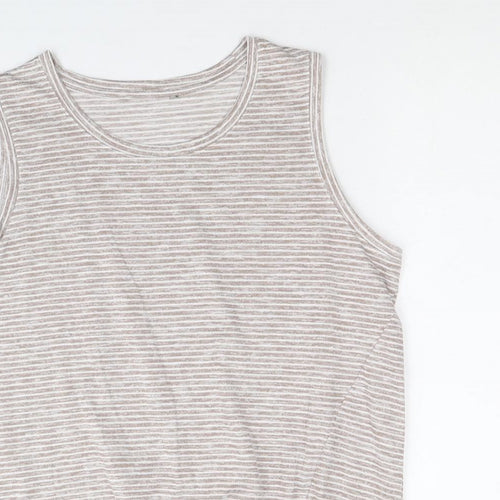 Preworn Womens Brown Striped Polyester Basic Tank Size 18 Round Neck - Knot Front