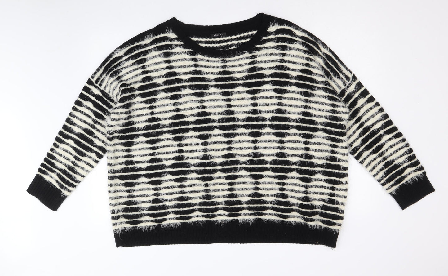 Roman Womens Black Round Neck Geometric Acrylic Pullover Jumper Size 18