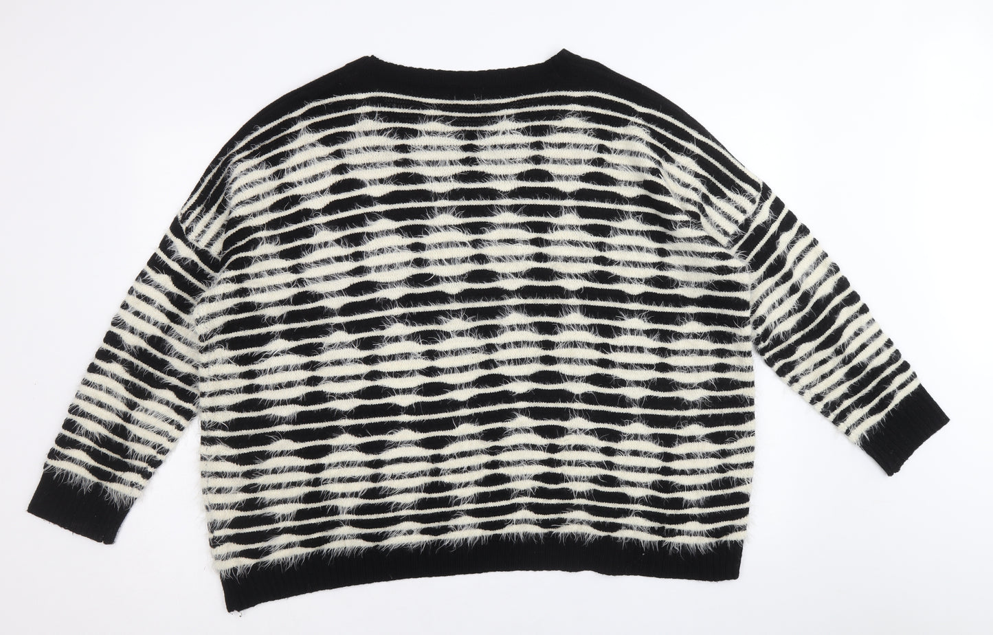 Roman Womens Black Round Neck Geometric Acrylic Pullover Jumper Size 18