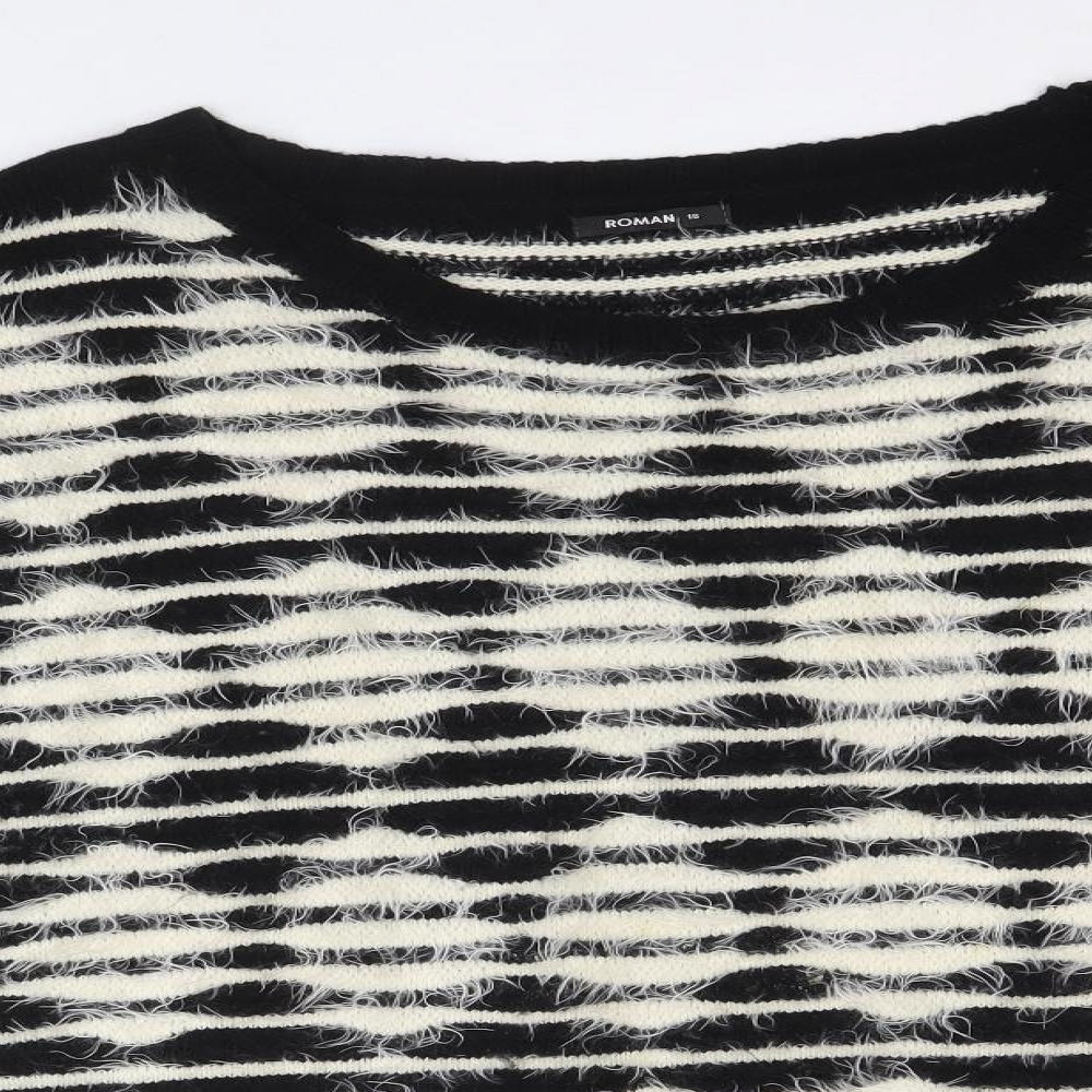 Roman Womens Black Round Neck Geometric Acrylic Pullover Jumper Size 18