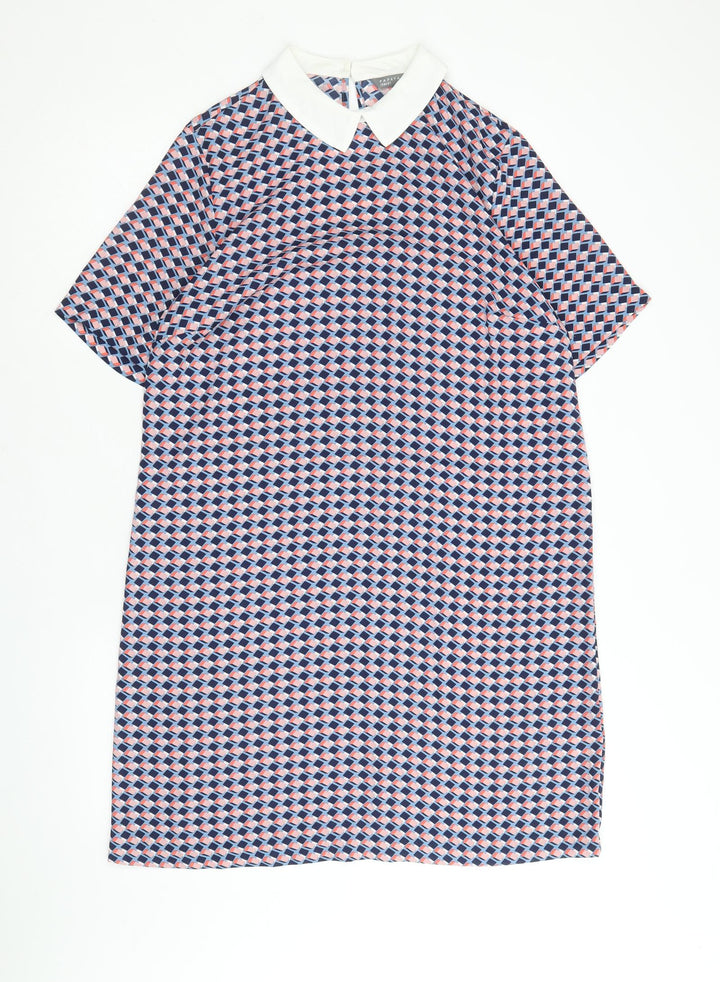 Papaya Womens Multicoloured Geometric Polyester Shift Size 14 Collared Button
