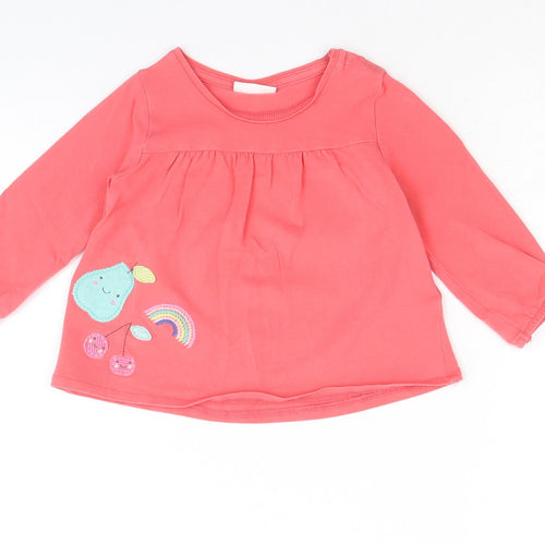NEXT Girls Pink Cotton Pullover T-Shirt Size 6-9 Months Boat Neck Snap - Embroidered Appliqués
