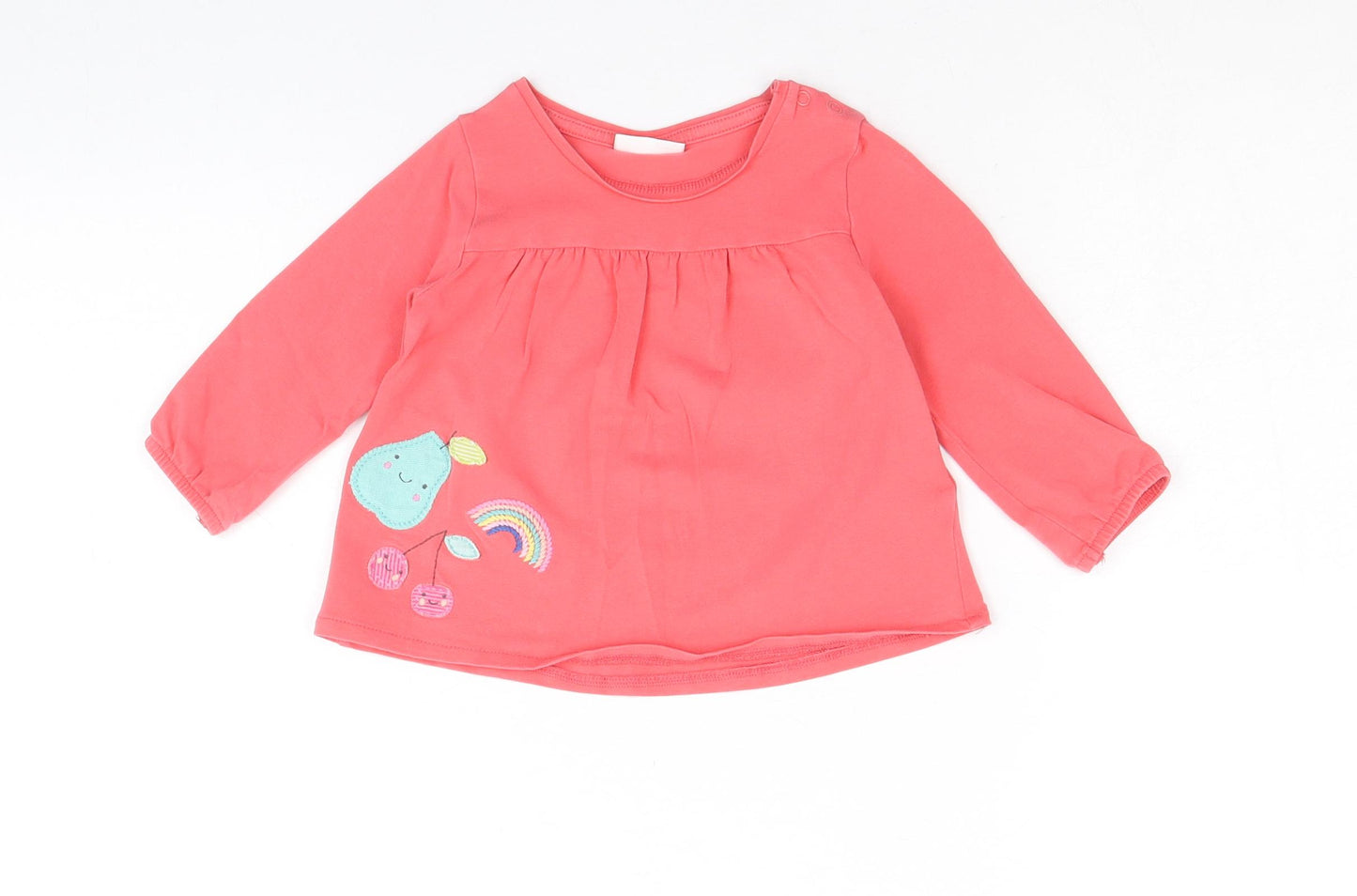 NEXT Girls Pink Cotton Pullover T-Shirt Size 6-9 Months Boat Neck Snap - Embroidered Appliqués