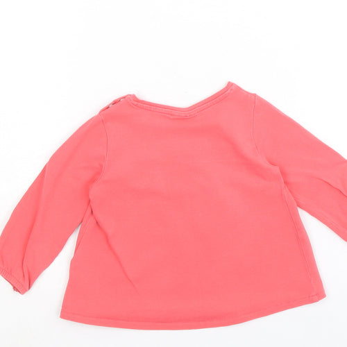 NEXT Girls Pink Cotton Pullover T-Shirt Size 6-9 Months Boat Neck Snap - Embroidered Appliqués