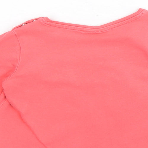 NEXT Girls Pink Cotton Pullover T-Shirt Size 6-9 Months Boat Neck Snap - Embroidered Appliqués