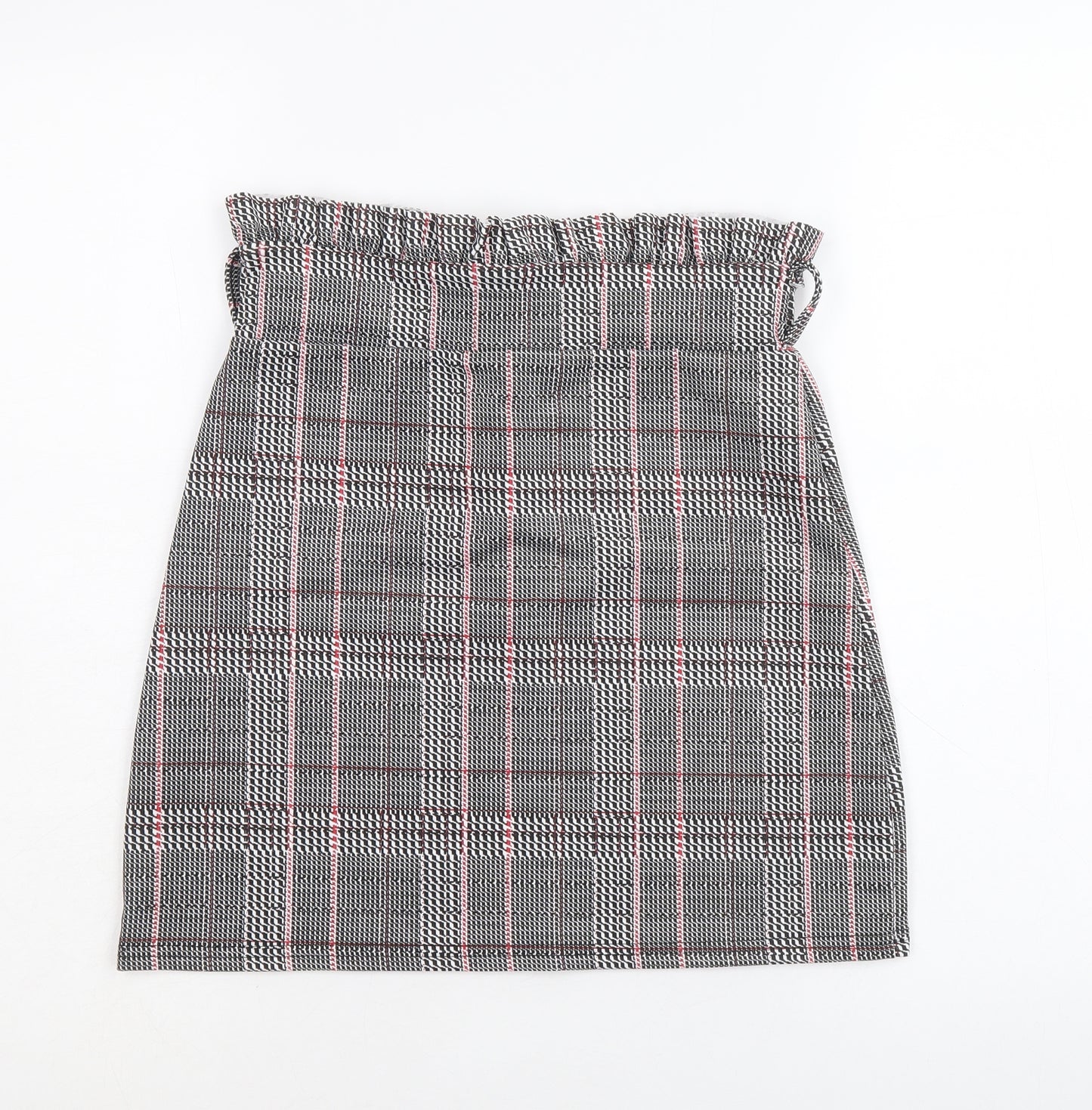 Boohoo Womens Black Plaid Polyester A-Line Skirt Size 10