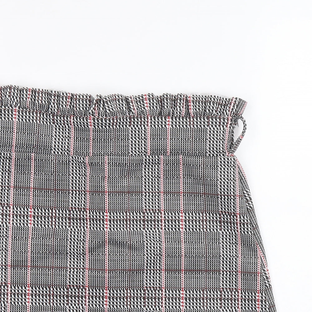 Boohoo Womens Black Plaid Polyester A-Line Skirt Size 10