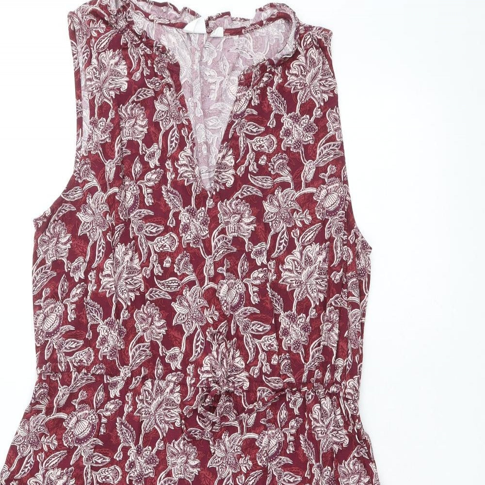 Gap Womens Red Floral Viscose A-Line Size M V-Neck Pullover