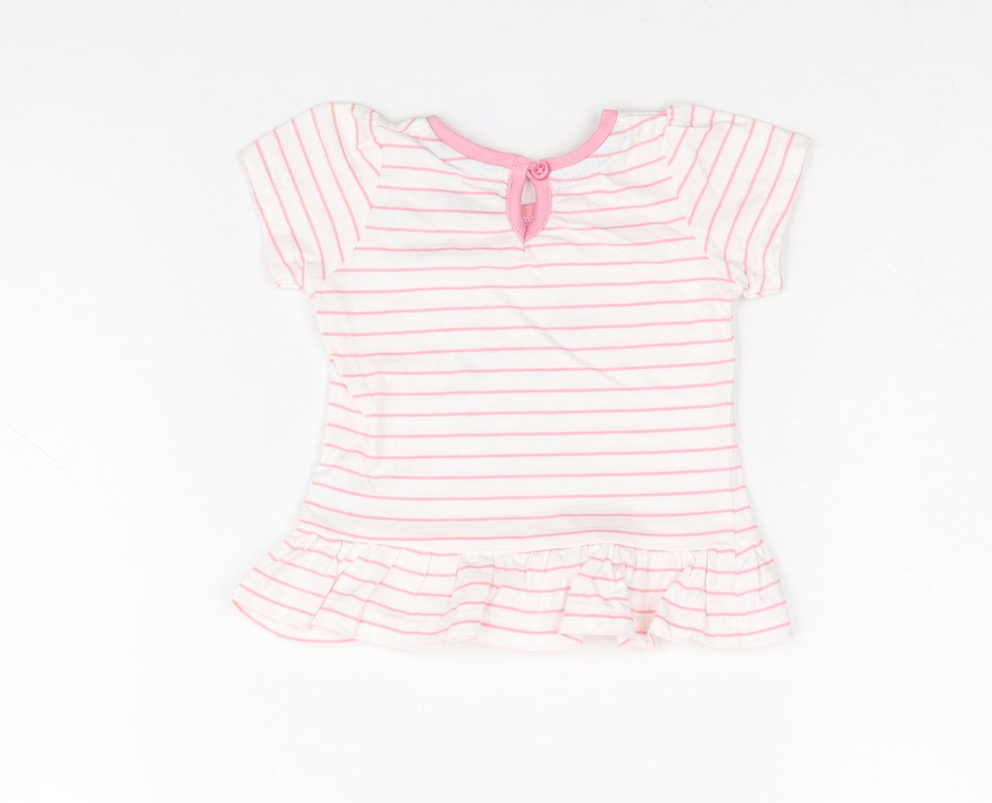 Primark Girls Pink Striped 100% Cotton A-Line Size 3-6 Months Round Neck Button - Butterfly