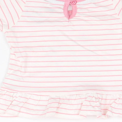 Primark Girls Pink Striped 100% Cotton A-Line Size 3-6 Months Round Neck Button - Butterfly