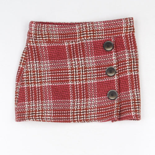 Matalan Girls Red Plaid Polyester A-Line Skirt Size 4 Years Regular Pull On